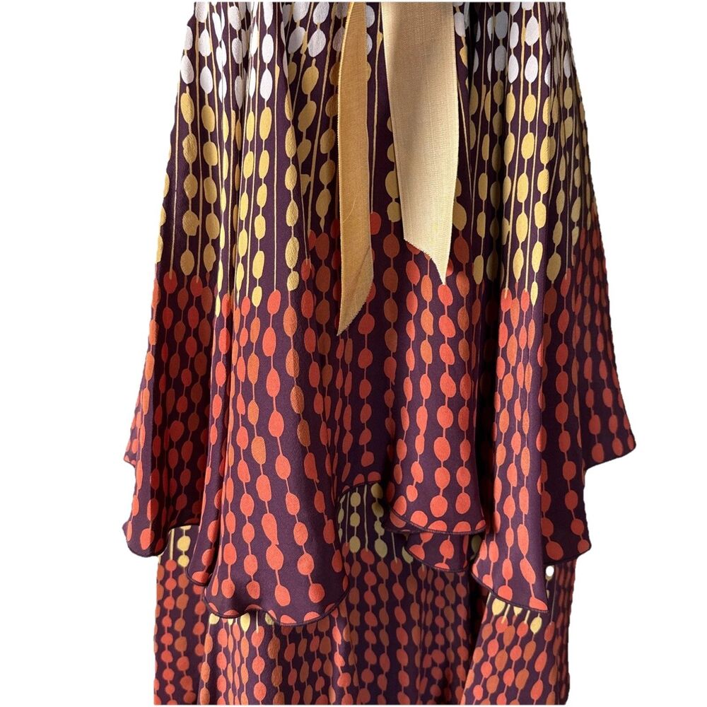 Anna Sui Made In USA Silk Ruffle Sleeveless Cocktail Dress Velvet Bow Multi Sz 4 - Picture 5 of 16